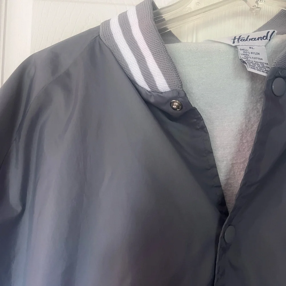 Haband Varsity Jacket with Striped Trim Men's XL Gray and‎ White EUC